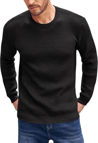 Beotyshow Men's Long Sleeve Crew Neck Casual Textured Sweaters Heavyweight Pullover Jumper in Saudi Arabia