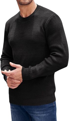 Beotyshow Men's Long Sleeve Crew Neck Casual Textured Sweaters Heavyweight Pullover Jumper in Saudi Arabia