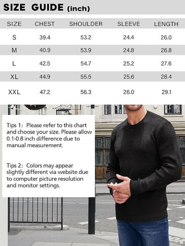 Beotyshow Men's Long Sleeve Crew Neck Casual Textured Sweaters Heavyweight Pullover Jumper in Saudi Arabia