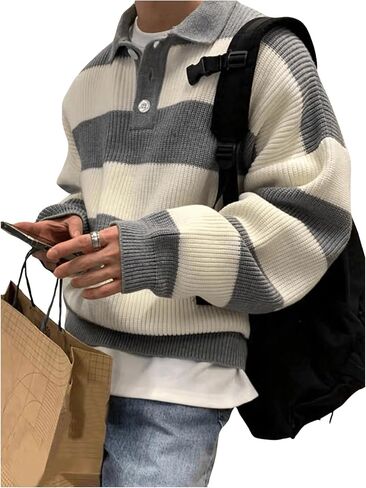 MakeMeChic Men's Two Tone Long Sleeve Sweaters Color Block Collar Neck Knit Tops in Saudi Arabia
