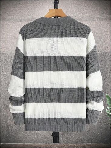 MakeMeChic Men's Two Tone Long Sleeve Sweaters Color Block Collar Neck Knit Tops in Saudi Arabia