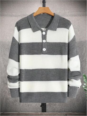 MakeMeChic Men's Two Tone Long Sleeve Sweaters Color Block Collar Neck Knit Tops in Saudi Arabia