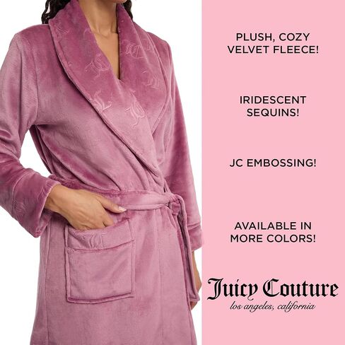 رداء Juicy Couture للسيدات فائق النعومة من القطيفة بياقة شال (الولايات المتحدة، ألفا، صغير، متوسط، عادي، عادي، أرجواني مثلج) in Saudi Arabia