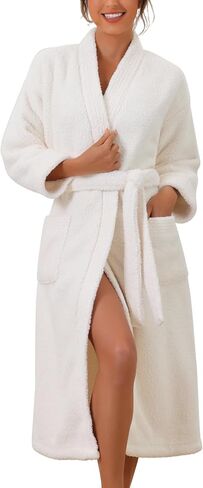 cheibear Womens Fluffy Fleece Robe Long Sleeve Thick Plush Self Tie Long Bathrobe for After Shower Spa Bath Suana in Saudi Arabia