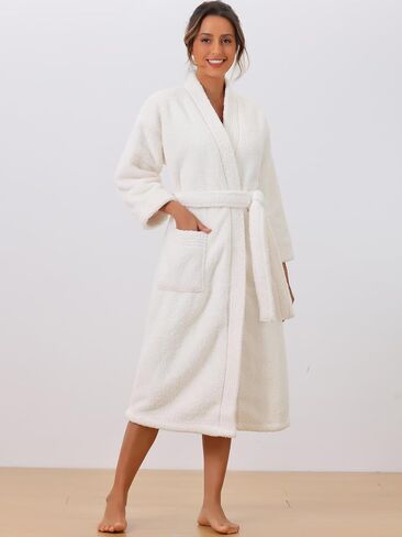cheibear Womens Fluffy Fleece Robe Long Sleeve Thick Plush Self Tie Long Bathrobe for After Shower Spa Bath Suana in Saudi Arabia
