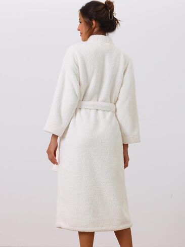 cheibear Womens Fluffy Fleece Robe Long Sleeve Thick Plush Self Tie Long Bathrobe for After Shower Spa Bath Suana in Saudi Arabia