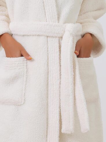 cheibear Womens Fluffy Fleece Robe Long Sleeve Thick Plush Self Tie Long Bathrobe for After Shower Spa Bath Suana in Saudi Arabia
