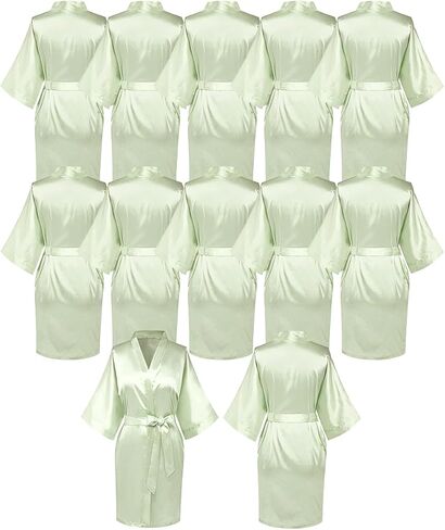 12 Pcs Short Kimono Robes for Women Silky Bride Bridesmaid Robe Satin Lightweight Bathrobe for Wedding Party in Kuwait