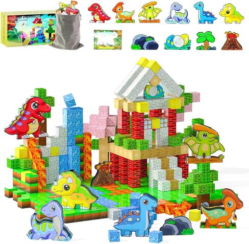 Magnetic Blocks - 110PCS Dinosaur Magnet World Set, Magnetic Building Blocks Cubes for Kids Ages 3-5 6-8, STEM Sensory Toys for Toddlers Boys Gilrs Present, Classroom Must Haves Construction Games in Saudi Arabia