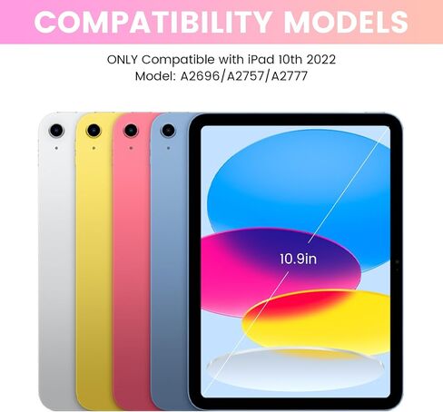 حافظة لوحة مفاتيح لجهاز iPad الجيل العاشر 10.9 بوصة 2022 (A2696/A2757/A2777)، حافظة لوحة مفاتيح ذكية نحيفة مع لوحة مفاتيح بلوتوث قابلة للفصل وحامل أقلام لجهاز iPad الجيل العاشر in Kuwait