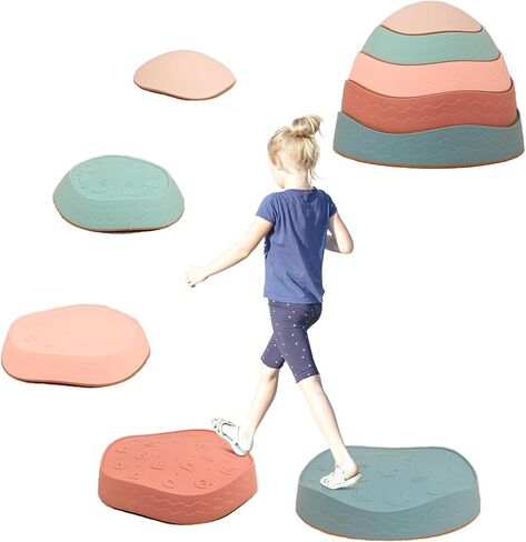 Luanka Balance Stepping Stones للأطفال، 5 قطع من أحجار القفز للأطفال الصغار حتى 220 رطل، دورة عقبة للأطفال، لعبة التنسيق الداخلية والخارجية للأطفال الصغار ألعاب حسية للأعمار من 3 سنوات فما فوق in Saudi Arabia
