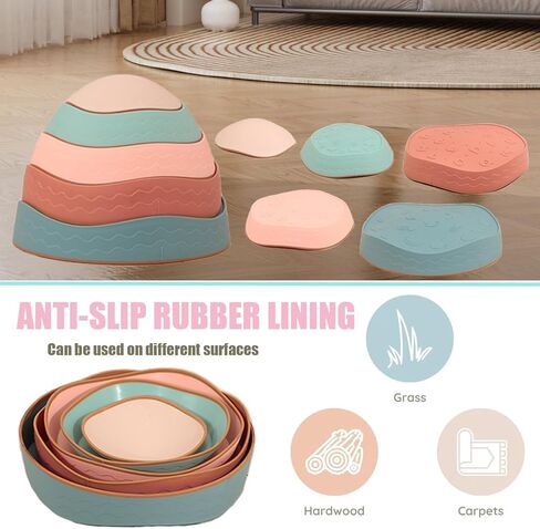 Luanka Balance Stepping Stones للأطفال، 5 قطع من أحجار القفز للأطفال الصغار حتى 220 رطل، دورة عقبة للأطفال، لعبة التنسيق الداخلية والخارجية للأطفال الصغار ألعاب حسية للأعمار من 3 سنوات فما فوق in Saudi Arabia
