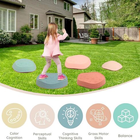 Luanka Balance Stepping Stones للأطفال، 5 قطع من أحجار القفز للأطفال الصغار حتى 220 رطل، دورة عقبة للأطفال، لعبة التنسيق الداخلية والخارجية للأطفال الصغار ألعاب حسية للأعمار من 3 سنوات فما فوق in Saudi Arabia