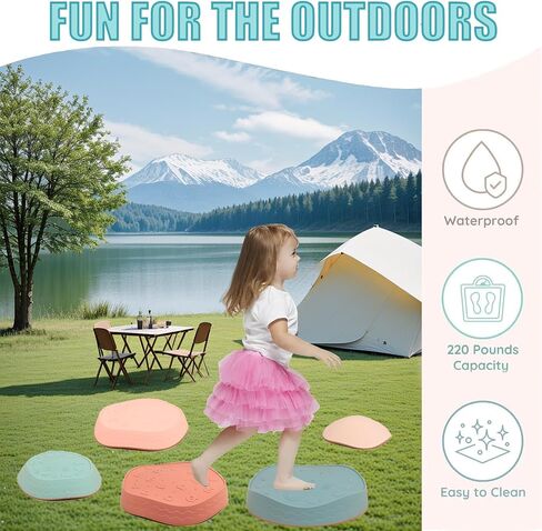 Luanka Balance Stepping Stones للأطفال، 5 قطع من أحجار القفز للأطفال الصغار حتى 220 رطل، دورة عقبة للأطفال، لعبة التنسيق الداخلية والخارجية للأطفال الصغار ألعاب حسية للأعمار من 3 سنوات فما فوق in Saudi Arabia