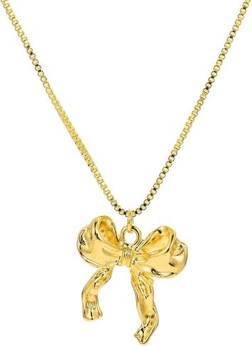 KOFISNI Gold Bow Necklace for Women Silver Tie Knot Butterfly Necklace Simple Plain Party Collar Necklace Christmas Gift in Saudi Arabia