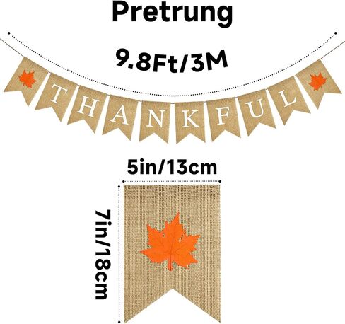 Thankful Burlap Banner, Prestrung Thanksgiving Banner, Maple Leaves Thankful Banner, Fall Burlap Banner for Thanksgiving, Fall Banner for Autumn Harvest, Baby Shower, Engagement, Wedding Thankful Party in Saudi Arabia