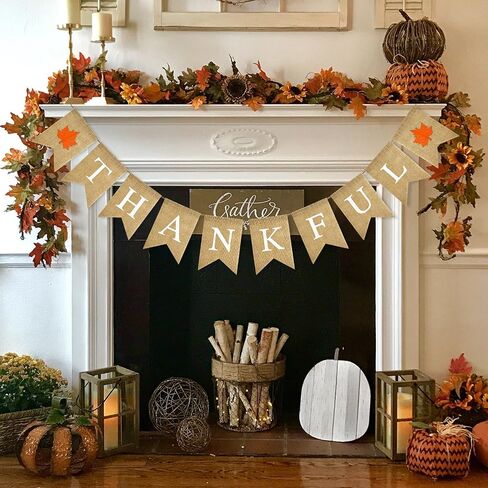 Thankful Burlap Banner, Prestrung Thanksgiving Banner, Maple Leaves Thankful Banner, Fall Burlap Banner for Thanksgiving, Fall Banner for Autumn Harvest, Baby Shower, Engagement, Wedding Thankful Party in Saudi Arabia