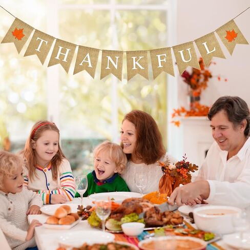 Thankful Burlap Banner, Prestrung Thanksgiving Banner, Maple Leaves Thankful Banner, Fall Burlap Banner for Thanksgiving, Fall Banner for Autumn Harvest, Baby Shower, Engagement, Wedding Thankful Party in Saudi Arabia
