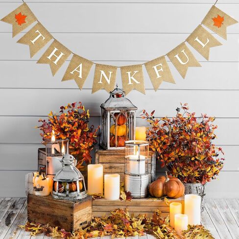 Thankful Burlap Banner, Prestrung Thanksgiving Banner, Maple Leaves Thankful Banner, Fall Burlap Banner for Thanksgiving, Fall Banner for Autumn Harvest, Baby Shower, Engagement, Wedding Thankful Party in Saudi Arabia