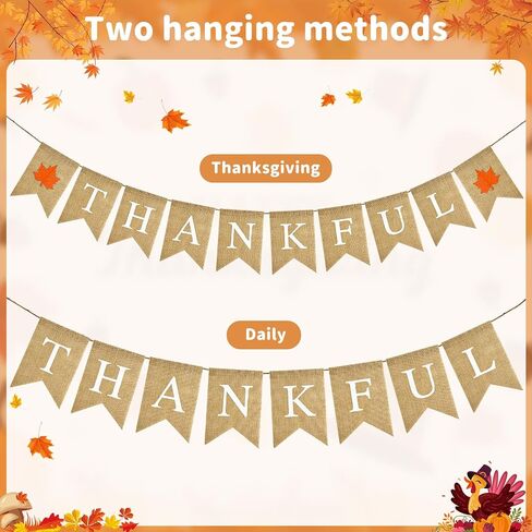 Thankful Burlap Banner, Prestrung Thanksgiving Banner, Maple Leaves Thankful Banner, Fall Burlap Banner for Thanksgiving, Fall Banner for Autumn Harvest, Baby Shower, Engagement, Wedding Thankful Party in Saudi Arabia