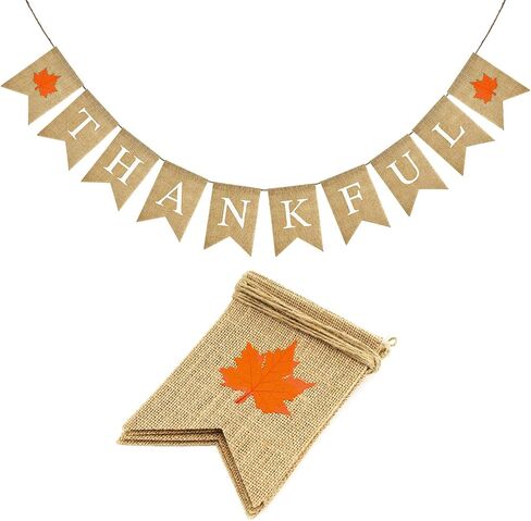 Thankful Burlap Banner, Prestrung Thanksgiving Banner, Maple Leaves Thankful Banner, Fall Burlap Banner for Thanksgiving, Fall Banner for Autumn Harvest, Baby Shower, Engagement, Wedding Thankful Party in Saudi Arabia