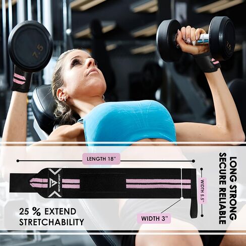 Weight Lifting Wrist Wraps – 18" Cotton Wrist Support with Thumb Loop – Gym Straps for Workout Powerlifting Weightlifting Fitness Strength Training, Stiff Wrist Straps in Saudi Arabia
