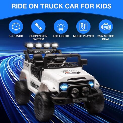Ride On Truck Car for Kids, 12V Electric Ride On Car with Remote Control, Spring Suspension, Led Lights, Bluetooth, Music & Horn, 3 Speeds in Kuwait