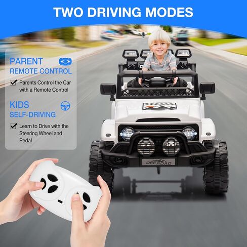 Ride On Truck Car for Kids, 12V Electric Ride On Car with Remote Control, Spring Suspension, Led Lights, Bluetooth, Music & Horn, 3 Speeds in Kuwait