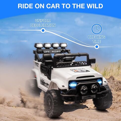 Ride On Truck Car for Kids, 12V Electric Ride On Car with Remote Control, Spring Suspension, Led Lights, Bluetooth, Music & Horn, 3 Speeds in Kuwait