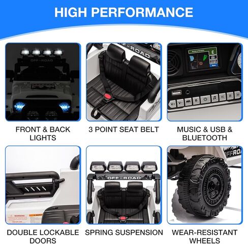 Ride On Truck Car for Kids, 12V Electric Ride On Car with Remote Control, Spring Suspension, Led Lights, Bluetooth, Music & Horn, 3 Speeds in Kuwait