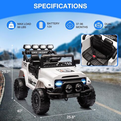Ride On Truck Car for Kids, 12V Electric Ride On Car with Remote Control, Spring Suspension, Led Lights, Bluetooth, Music & Horn, 3 Speeds in Kuwait