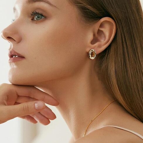 JeanBeau Gold Statement Stud Earrings for Women, Trendy Geometric Saturn Flower Clover Rhinestone CZ Hypoallergenic Earing Valentine Jewelry Gift in Saudi Arabia
