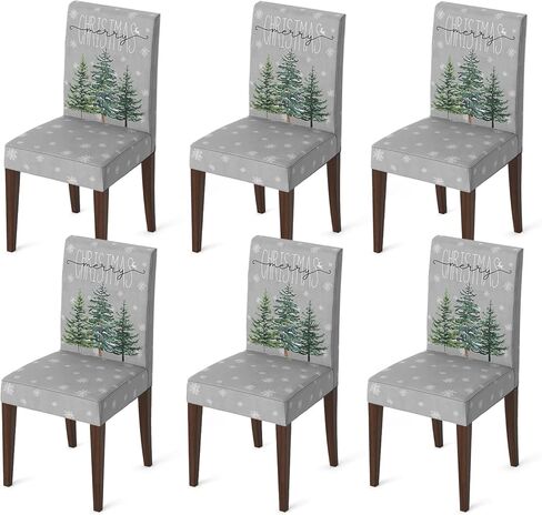 Horaldaily 4PCS Christmas Dining Chair Covers,Grey Christmas Pine Trees Stretch Removable Washable Slipcover Chair Protector for Dining Room Home Decor in Saudi Arabia