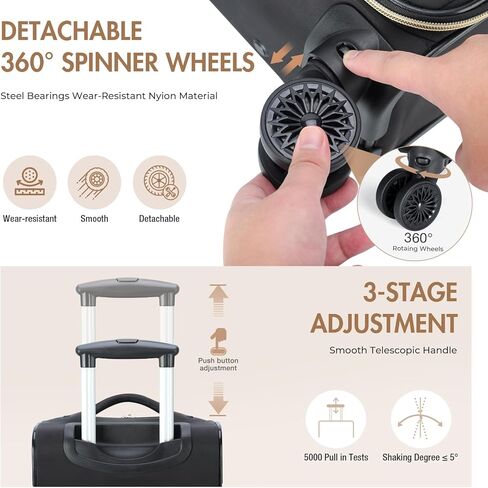 18.5-Inch Carry On Luggage with Removable Wheels, Converts to Under Seat Personal Item, Fits Airline Sizers, 15.6" Compartment, Softside Suitcase, Black in Kuwait