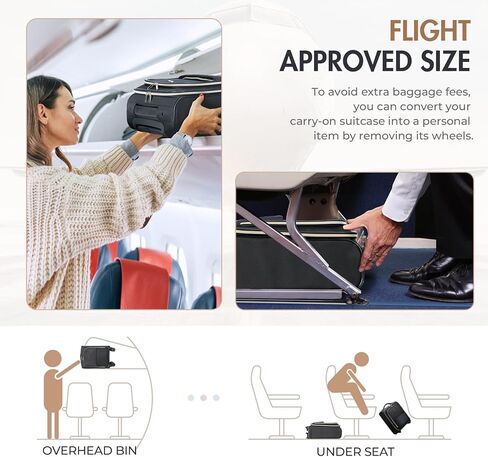 18.5-Inch Carry On Luggage with Removable Wheels, Converts to Under Seat Personal Item, Fits Airline Sizers, 15.6" Compartment, Softside Suitcase, Black in Kuwait