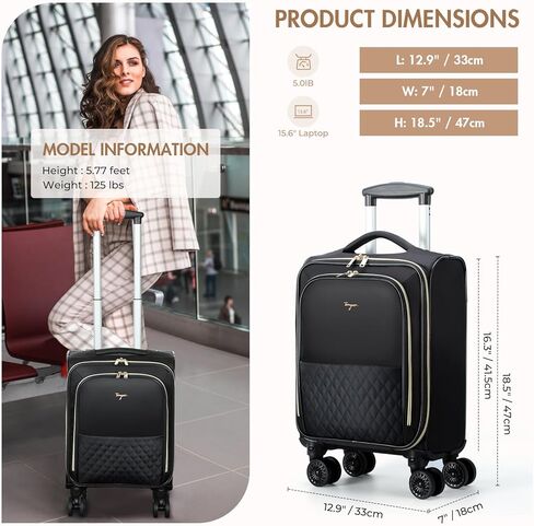 18.5-Inch Carry On Luggage with Removable Wheels, Converts to Under Seat Personal Item, Fits Airline Sizers, 15.6" Compartment, Softside Suitcase, Black in Kuwait