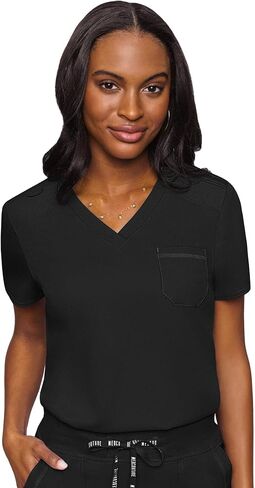 Med Couture Women's Scrub Set with V- Neck Scrub Top MC7448 and 2-Way Stretch Pants 7710, Black - L Top/L Petite Pant in Saudi Arabia