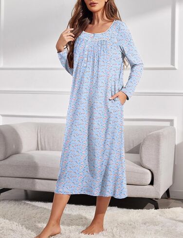 قمصان نوم نسائية طويلة الأكمام من Ekouaer، قمصان نوم طويلة من Henley، قمصان نوم كاملة الطول in Saudi Arabia