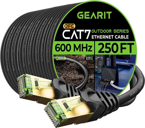 كابل إيثرنت خارجي GearIT Cat7 (50 قدمًا) زوج ملتوي من رقائق معدنية SFTP، نحاس نقي، LLDPE، مقاوم للماء، دفن مباشر، داخلي، مقاوم للأشعة فوق البنفسجية، POE، شبكة، LAN، إنترنت، Cat 7-50 قدم in Kuwait