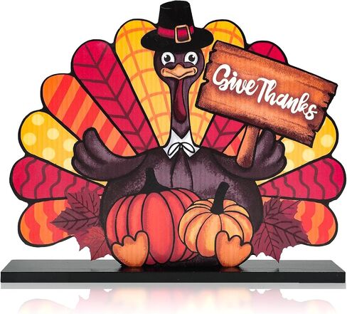 Thanksgiving Decorations Wooden Turkey Table Sign Pumpkin Autumn Table Centerpieces Standing Tabletop Happy Thanksgiving for Holiday Fall Harvest Home Room Table Shelf Farmhouse Decorations Grateful in Saudi Arabia