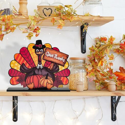 Thanksgiving Decorations Wooden Turkey Table Sign Pumpkin Autumn Table Centerpieces Standing Tabletop Happy Thanksgiving for Holiday Fall Harvest Home Room Table Shelf Farmhouse Decorations Grateful in Saudi Arabia