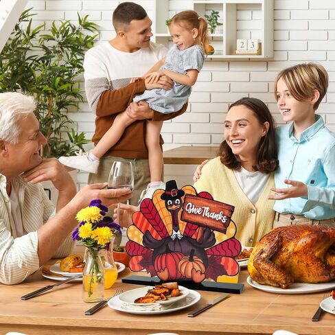 Thanksgiving Decorations Wooden Turkey Table Sign Pumpkin Autumn Table Centerpieces Standing Tabletop Happy Thanksgiving for Holiday Fall Harvest Home Room Table Shelf Farmhouse Decorations Grateful in Saudi Arabia