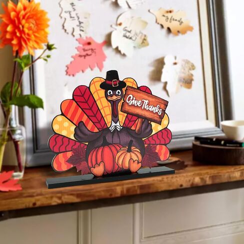 Thanksgiving Decorations Wooden Turkey Table Sign Pumpkin Autumn Table Centerpieces Standing Tabletop Happy Thanksgiving for Holiday Fall Harvest Home Room Table Shelf Farmhouse Decorations Grateful in Saudi Arabia