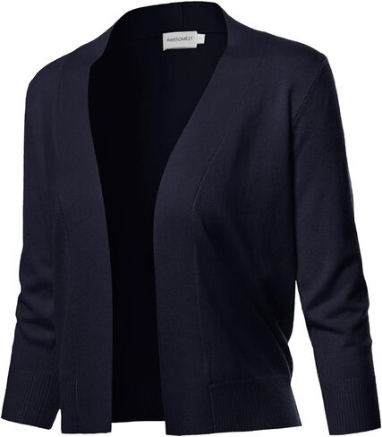 Women's Solid Soft Stretch 3/4 Sleeve Layer Short Cardigan in Kuwait