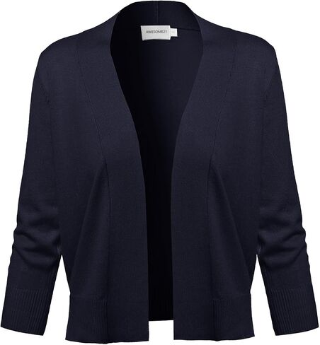 Women's Solid Soft Stretch 3/4 Sleeve Layer Short Cardigan in Kuwait