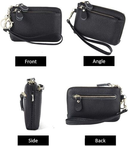 Women Genuine Real Leather Coin Purse with Hand Strap. 3 Zipper Small Wallet Wristlet with 3 credit cards slots Holder - Dark Blue in Saudi Arabia