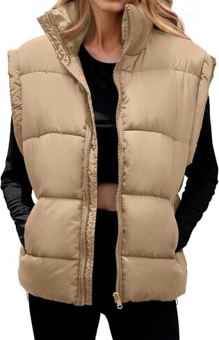 WHN Womens Oversized Puffer Vest Lightweight Winter Warm Stand Collar Padded Puffy Jackets Coats with Plush Pockets in Saudi Arabia