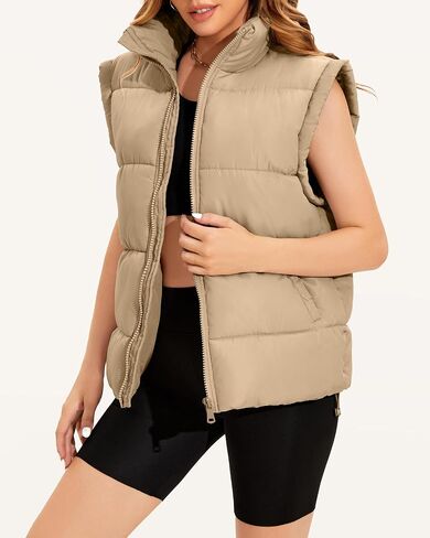 WHN Womens Oversized Puffer Vest Lightweight Winter Warm Stand Collar Padded Puffy Jackets Coats with Plush Pockets in Saudi Arabia
