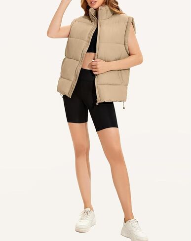 WHN Womens Oversized Puffer Vest Lightweight Winter Warm Stand Collar Padded Puffy Jackets Coats with Plush Pockets in Saudi Arabia