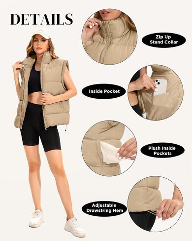 WHN Womens Oversized Puffer Vest Lightweight Winter Warm Stand Collar Padded Puffy Jackets Coats with Plush Pockets in Saudi Arabia